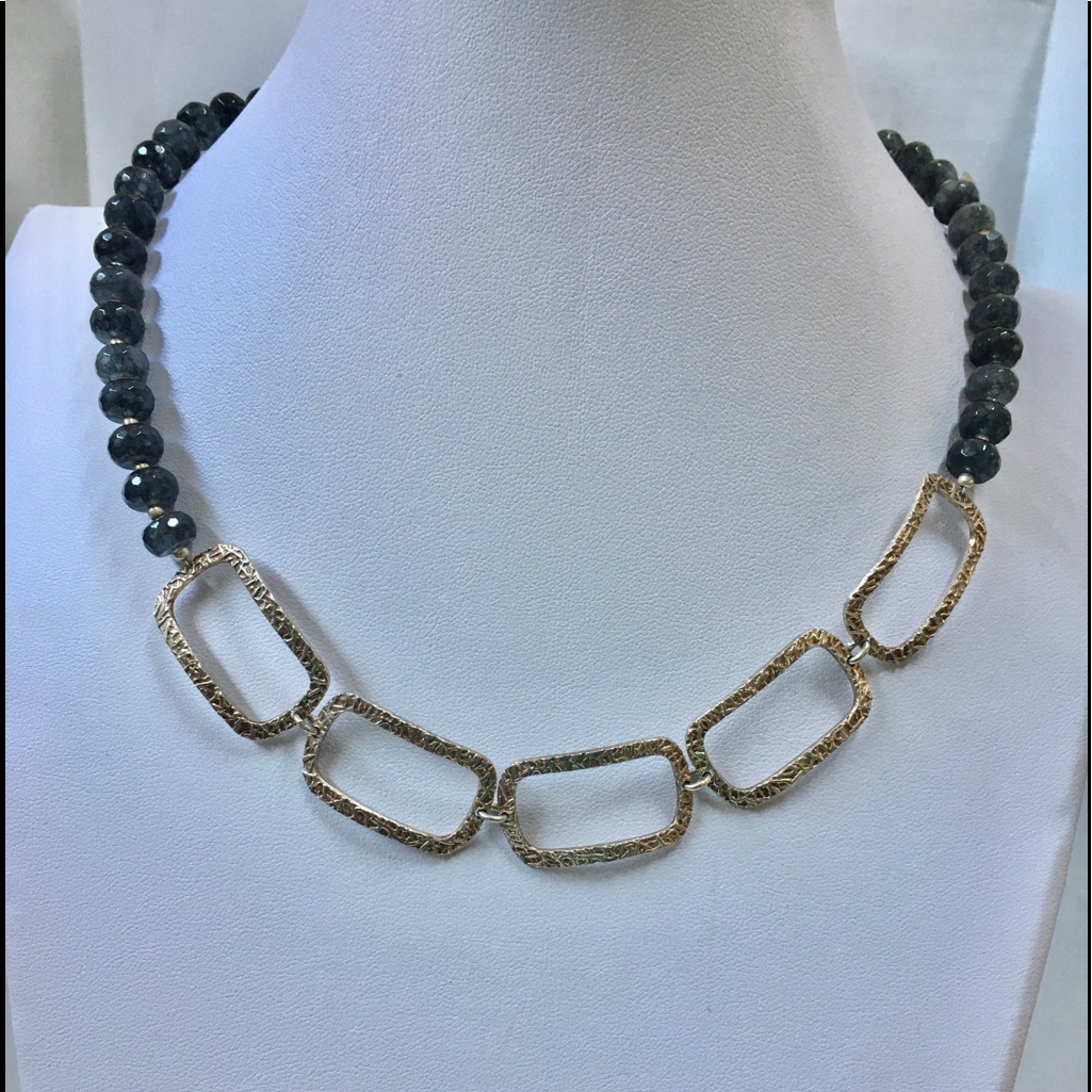 Sterling Silver Rectangles With Blue Agate Beads
